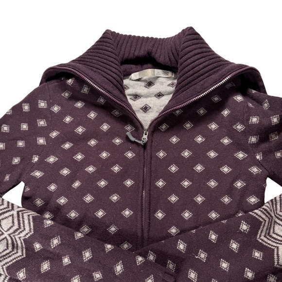 Athleta Womens XS Purple Fair Isle Full Zip Knit Cardigan Sweater Wool Teton - Picture 2 of 9
